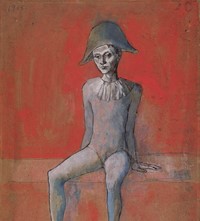 PARIS_Arlequin-assis-fond-rouge_LAC_410x300mm