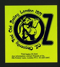 Campaign sticker for the Oz Obscenity Trial at the